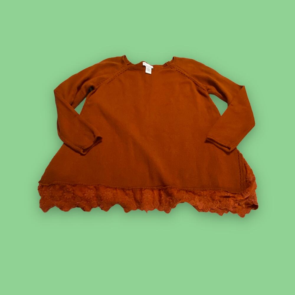 Soft Surroundings Burnt Orange Cotton Cashmere Blend Sweater Lace Trim Size L
